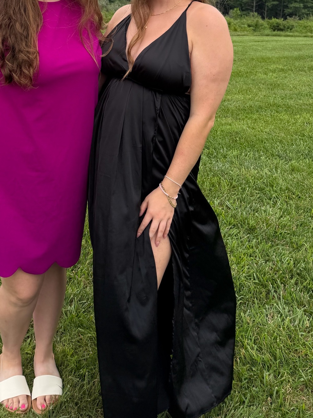 Floor length Black Satin Dress